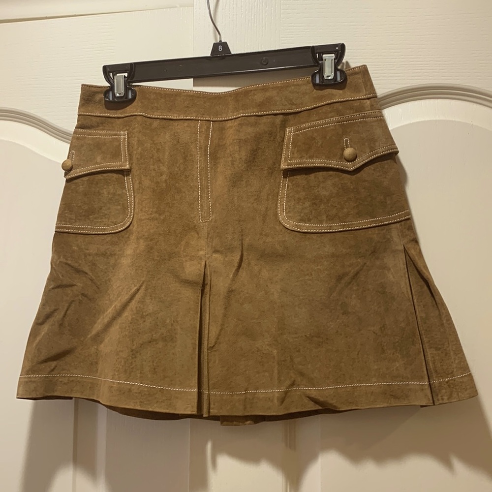100% leather soft like suede pleated mini skirt